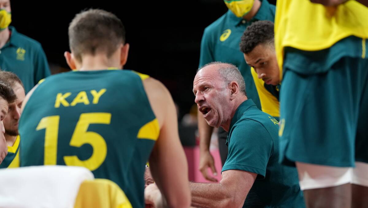 HEAD COACH: Former Ballarat Miners coach Brian Goorjian tries to get more out of the Boomers against the United States. Picture: AAP Images/Joe Giddens