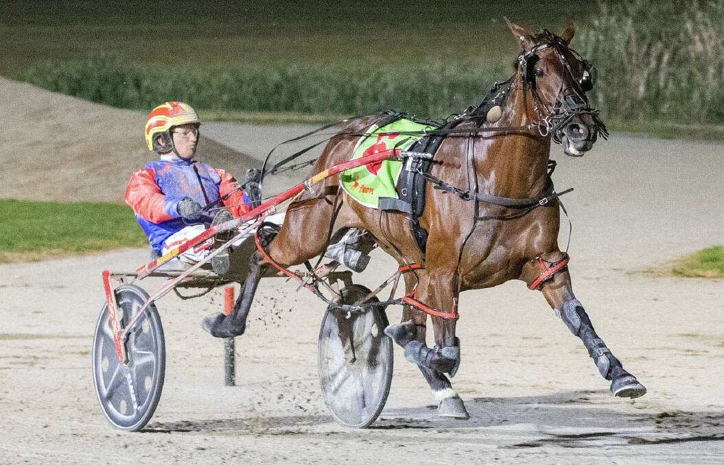 FLYING: Miss McGonagall (James Herbertson) takes out the Breeders Crown Graduate Mares Free-For-All at Melton. Picture: Stuart McCormick.