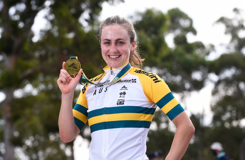 Amazing Grace: Grace Brown with the national elite women's time trial gold medal. Picture: Adam Trafford