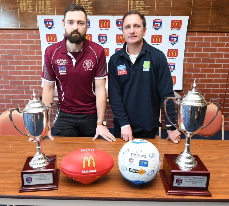 READY TO GO: Melton assistant coach Leigh Wilson and Lake Wendouree coach Dale Power are talking up their chances for Saturday's BFL elimination final. Picture: Lachlan Bence 