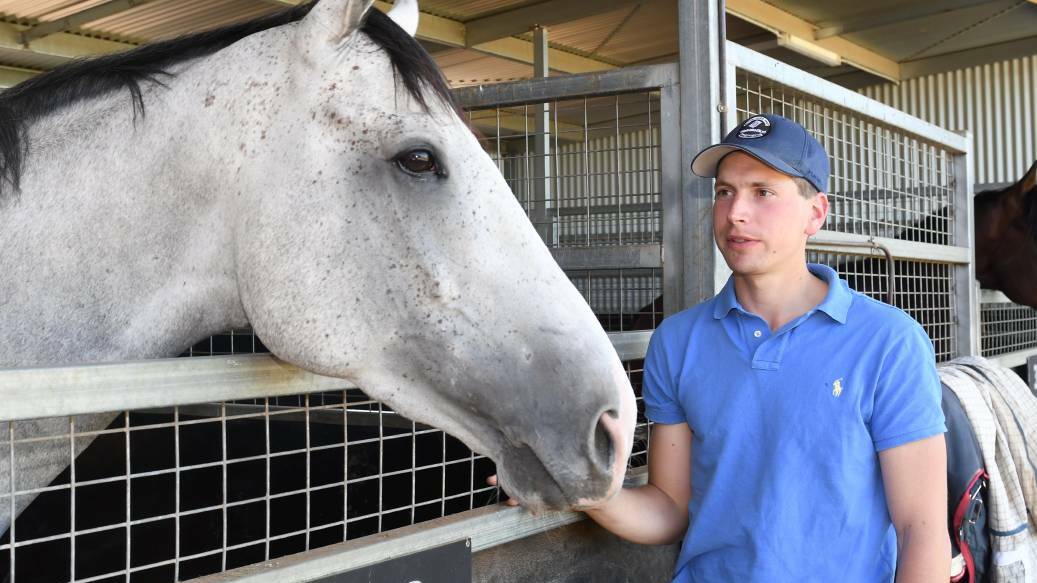 Ballarat trainer Mitch Freedman with Southern Moon before their second in Saturday's Victoria Derby. Picture: Lachlan Bence