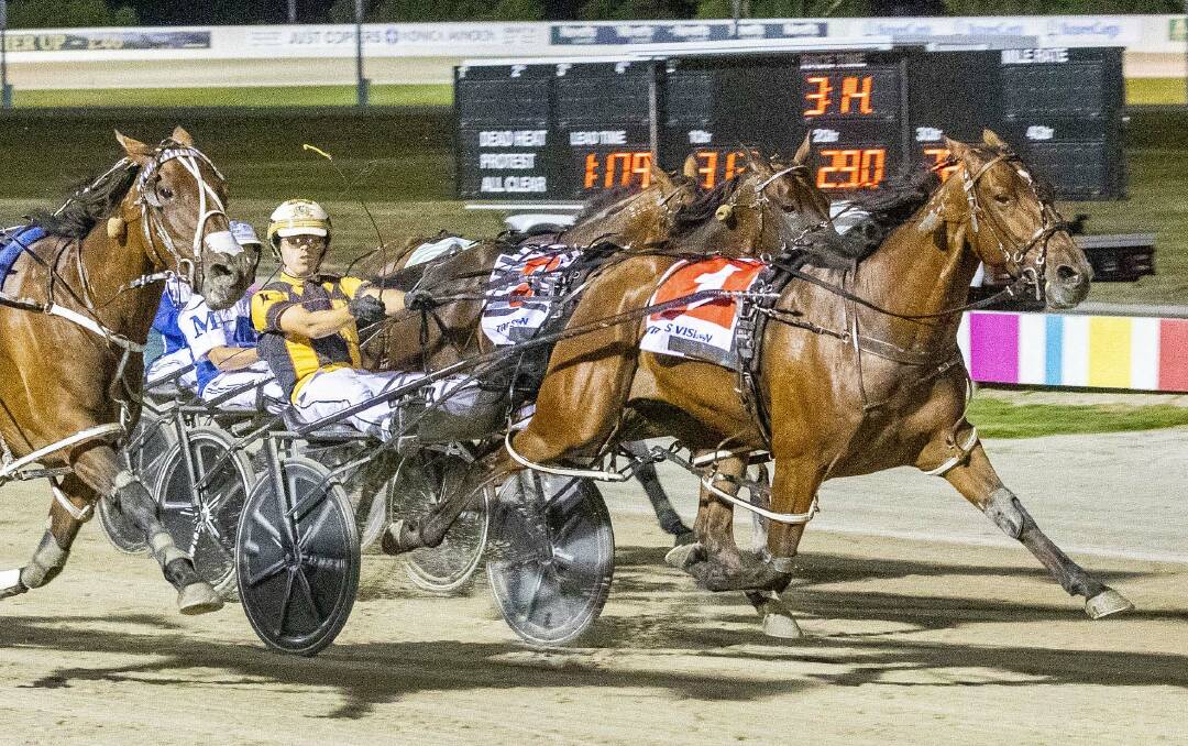 GUN RUN: Spirit of St Louis gives driver Jack Callaghan and trainer Belinda McCarthy a double in the Ballarat Pacing Cup. Picture: Stuart McCormick