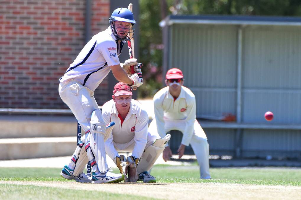 Darren Fletcher sizes up more runs on his way to a century for Mt Clear against Wendouree. Picture:Brendan McCarthy