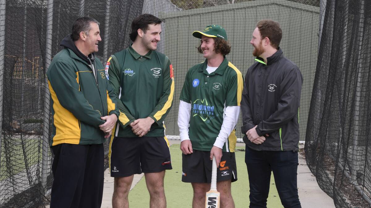 NEW CREW: Matt Sandford, third from left, with Ballarat-Redan president Paul Aikman, batsman Zac Jenkinsand coach Chris Egan. Picture: Lachlan Bence