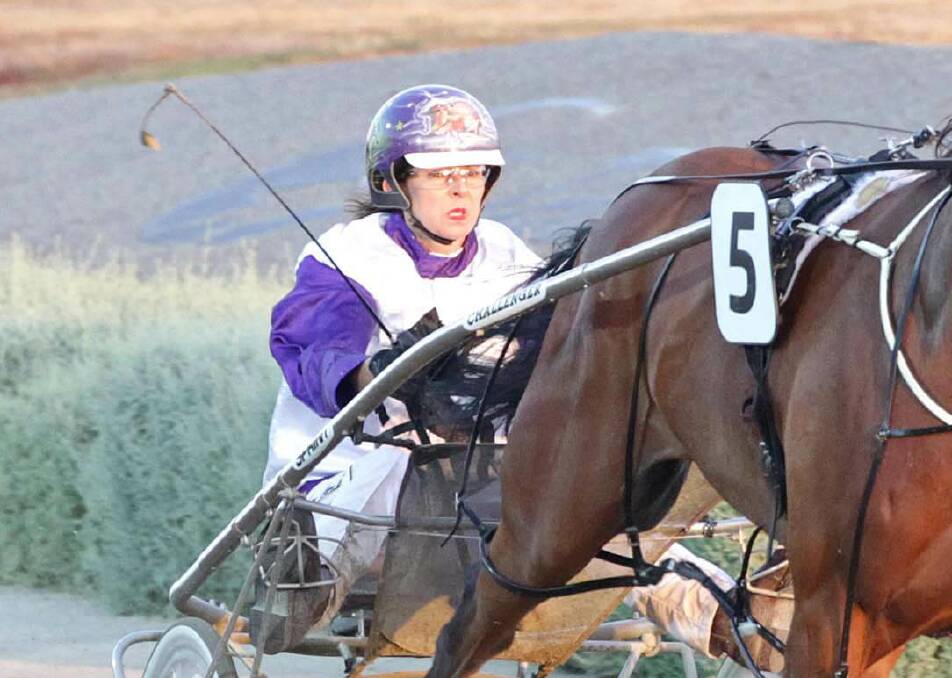 Anne-Maree Conroy takes the drive on Quake Proof in the Victoria Trotters' Derby at Maryborough on Sunday.