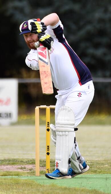 STRAIGHT BAT: Carngham's Zane Ross pushes the ball into the covers against Haddon at Snake Valley. He top scored with 32 runs.Pictures: Adam Trafford