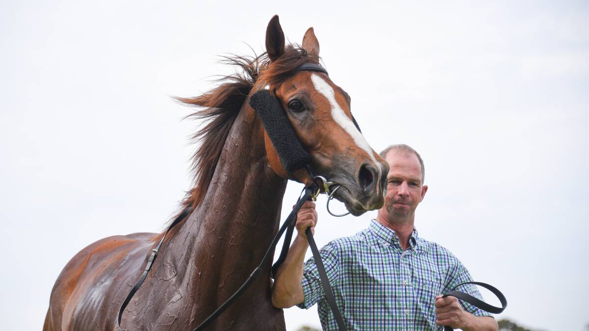 RETURNING: Ballarat trainer Thomas Carberry with Diplomac Jack, which is aiming at a second Burrumbeet Cup win. Picture: Racing Photos
