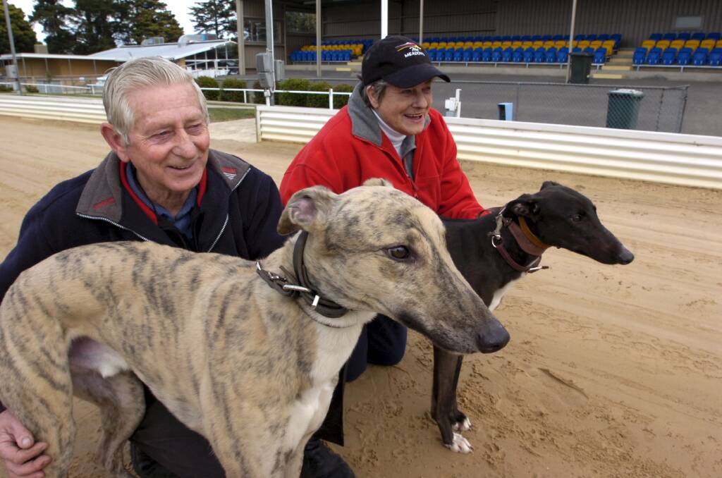 MEMORIES: Neil Maurer with his late wife Terry at the Ballarat Greyhound Racing Club track at Morshead Park.