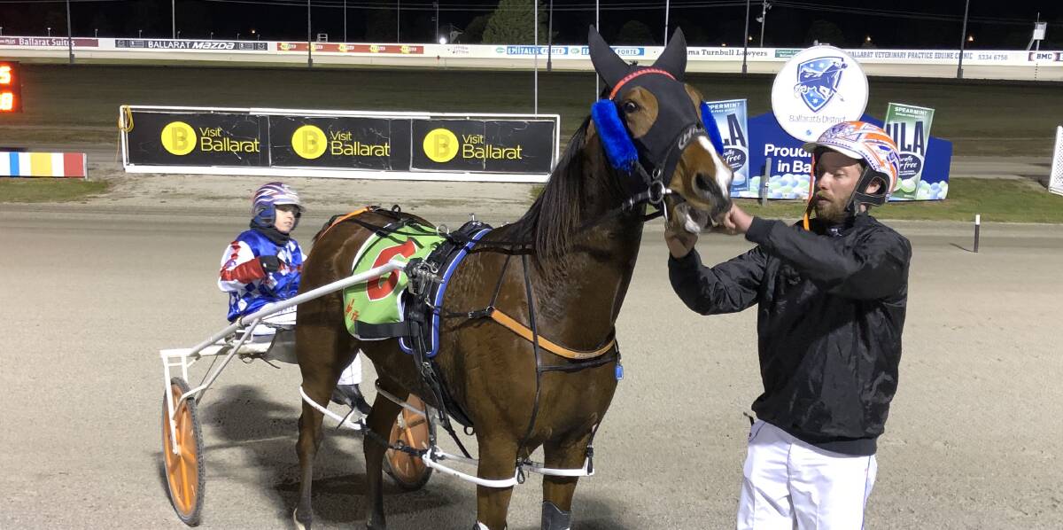 GOOD BOY: Mitch Barker with Urbadboy (Kate Gath) after bringing up his four career win in Ballarat on Tuesday night.