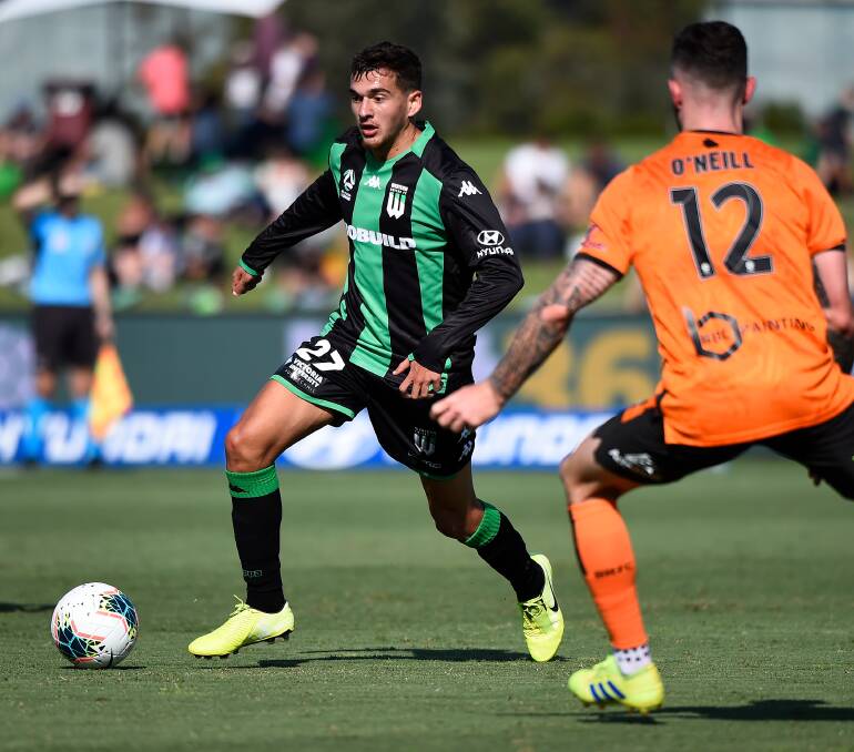 SMOOTH: Western United's Jerry Skotadis against Brisbane Roar on the immaculate Mars Stadium surface in February this year before the A-League season took a COVID-19 enforced break.