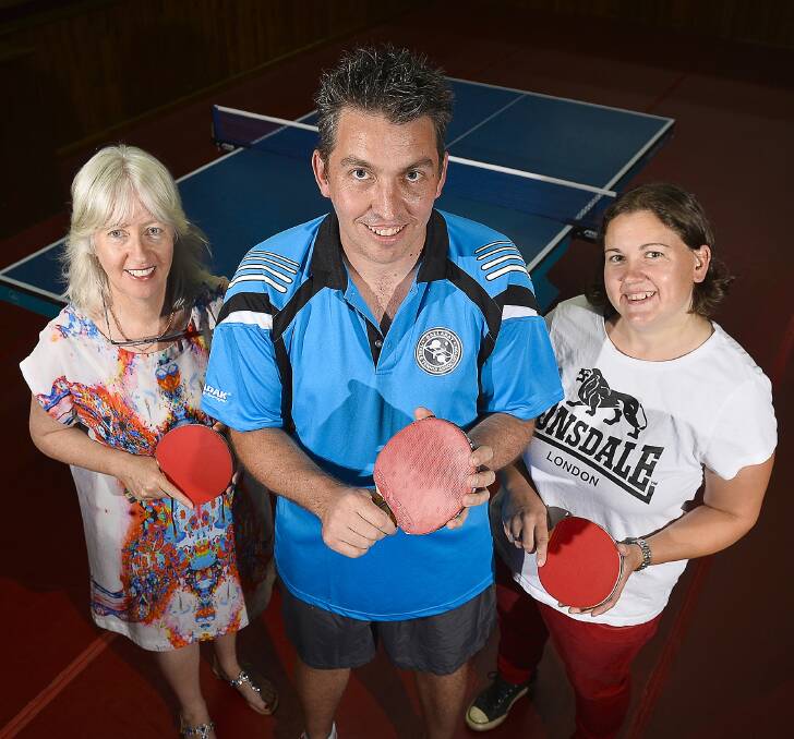RECOGNITION: Kerry Woodward, Mark Smith and Monica Porter - three of Ballarat's inductees in the Table Tennis Victoria country hall of fame. Picture: Dylan Burns