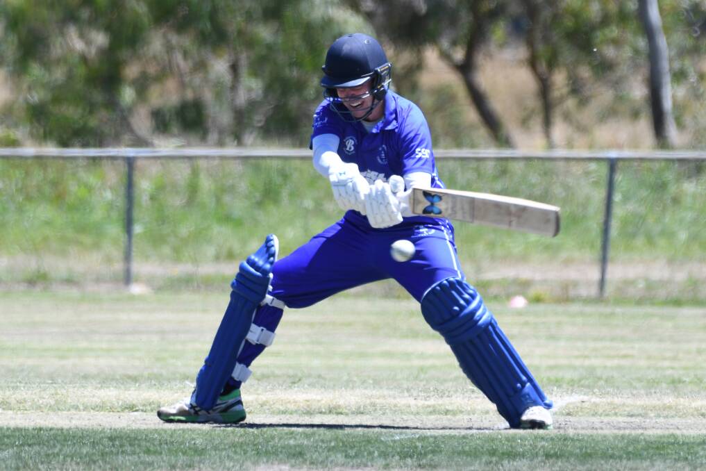 WHITE HOT: Golden Point's Josh White plays square of the wicket on his way to 55 not out against Napoleon-Sebastopol. Picture: Kate Healy