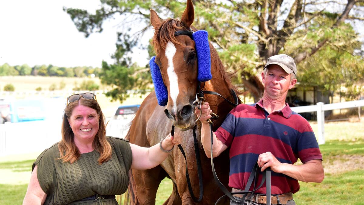 Thomas and Monique Carberry with their Burrumbeet Cup winner Diplomac Jack. Picture: Racing Photos