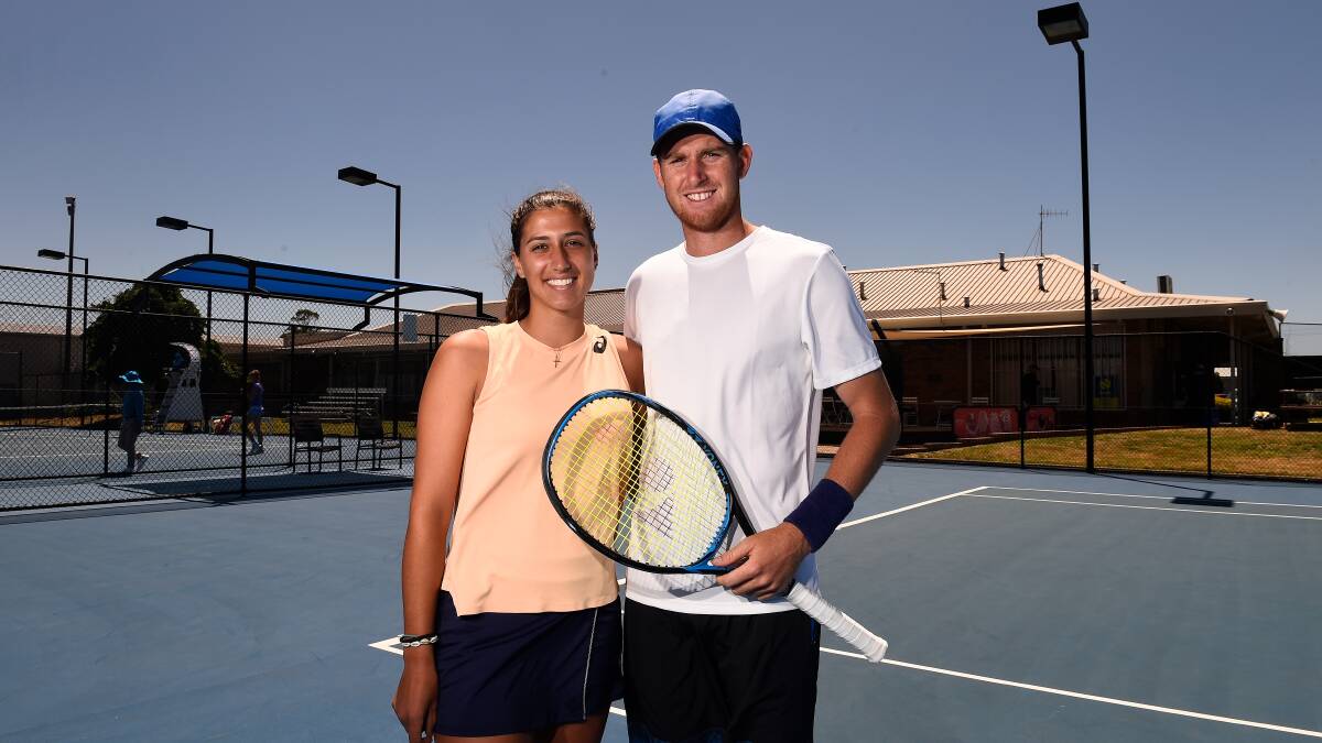 VICTORY: Ballarat Open Platinum AMT singles champions Harry Bourchier and Jaimee Fourlis. Pictures: Adam Trafford 