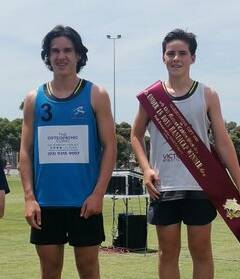 Isaiah, right, and Xavier Cross on the podium at Maribyrnong. Picture: VAL