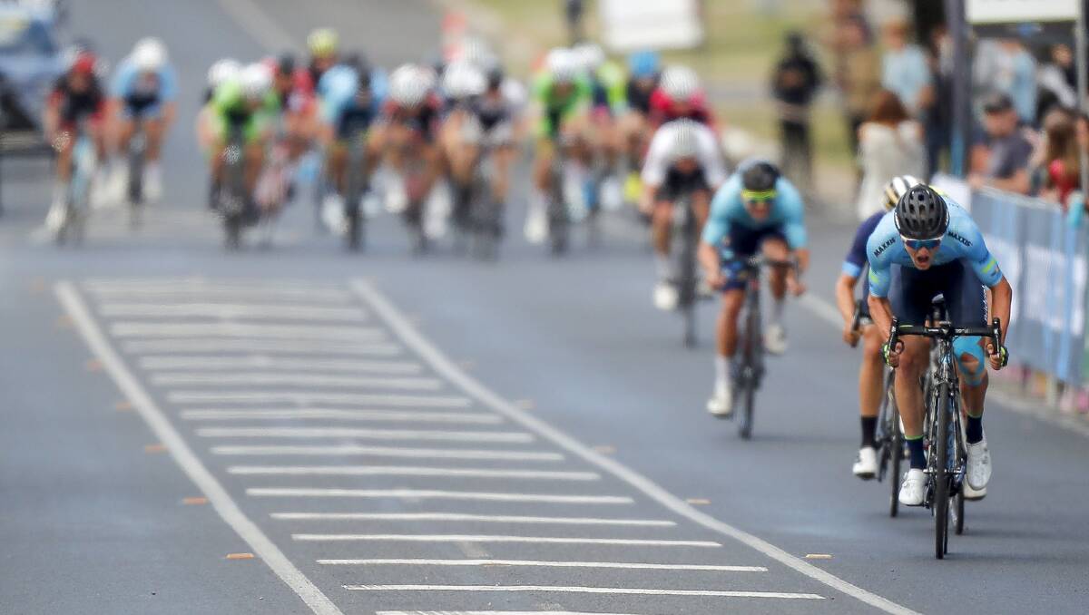 ON THE ROAD: Nick White sprints to victory in the national road cycling under-23 road race at Buninyong. Picture: Dylan Burns