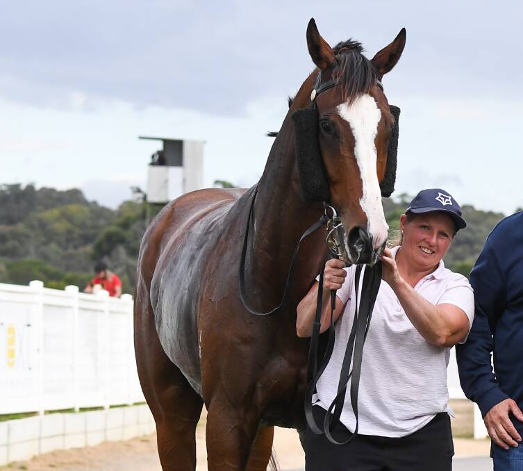 NUMBER ONE; Shay Keating with her South Australian Derby runner Sebastian The Fox. Picture: Pat Scala/Racing Photos.
