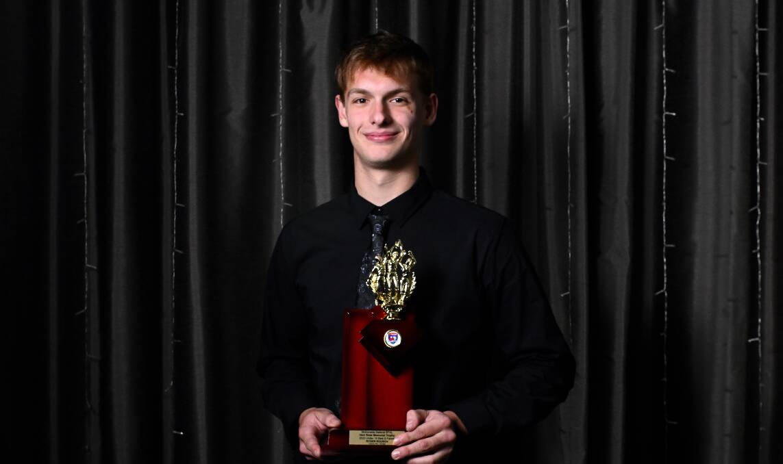 Ryder Rousch with his BFNL under-19 best and fairest trophy this year. Picture by Adam Trafford.