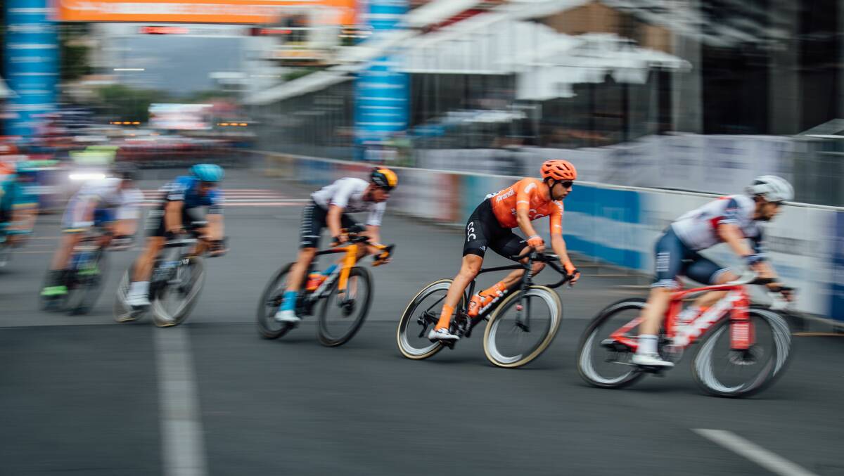 Nick White sits at the back of the five-man breakaway in the Town Down Under Classic in Adelaide. Picture: 