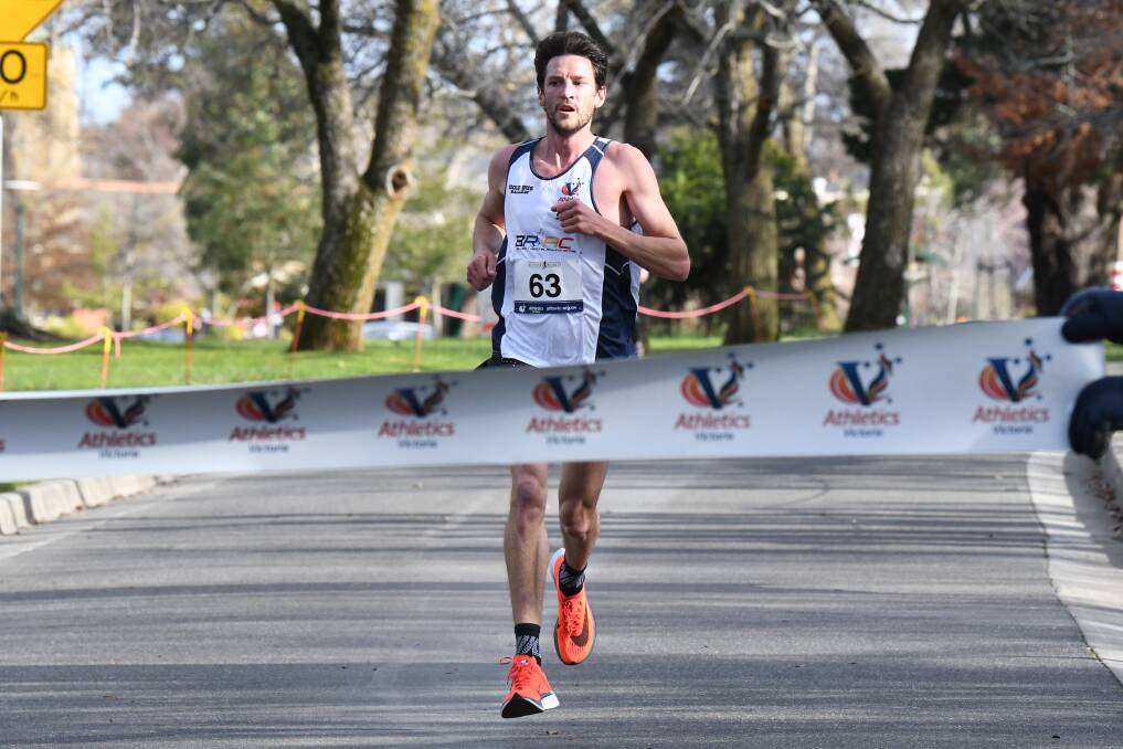 READY: Collis Birmingham glides to the line at Lake Wendouree on Saturday in a perfect prepartion for the national half marathon championships. Picture: Kate Healy
