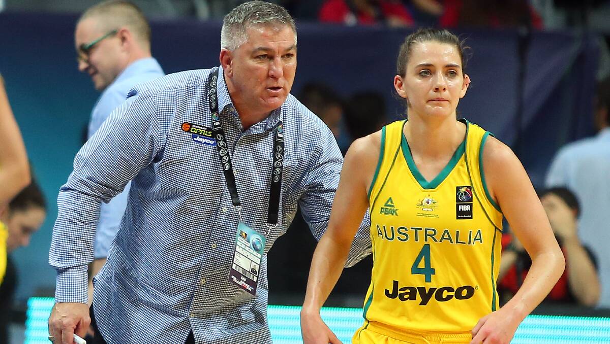 COUNTRY GIRL AT HEART: Tessa Lavey gets encouragement from Opals coach Brendan Joyce. Picture: Getty Images