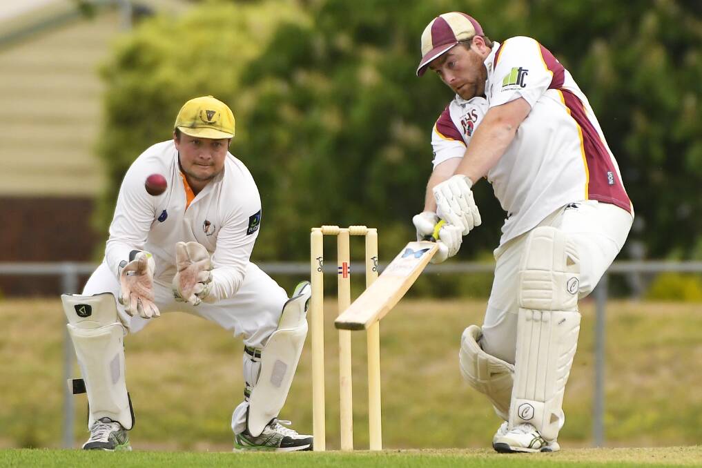 Tim Knowles cuts loose for Brown Hill to lead a recovery with 98 against East Ballarat at the Western Oval. Picture: Dylan Burns.