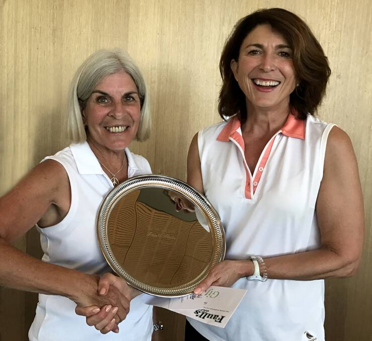 WINNERS: Susie Hipke and Susan Crocker with Ballarat Golf Club's prestigious Faull Plate.