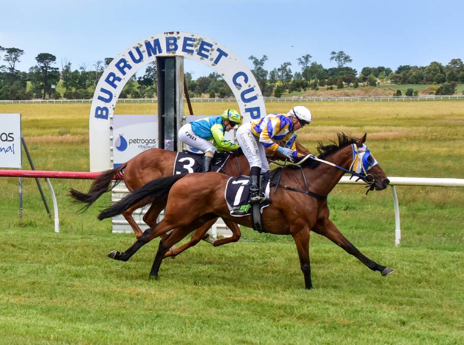 Christine's Legacy (Lucinda Boyd) after scoring in the Eureka Concrete Maiden at Burrumbeet on Friday. Picture: Brendan McCarthy, Racing Photos