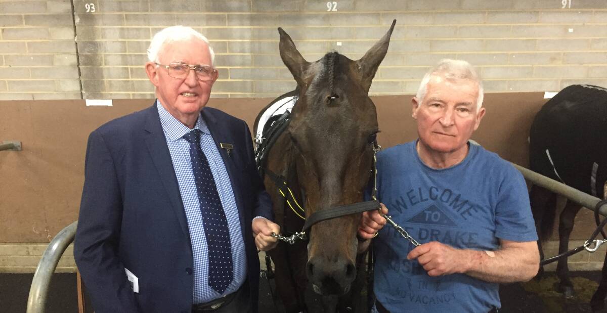 RUNNING: Owner-breeder Pat Prendergast and trainer Vin Mahar with Lal Lola, which starts in the Eureka Concrete Pace in Ballarat on Thursday,