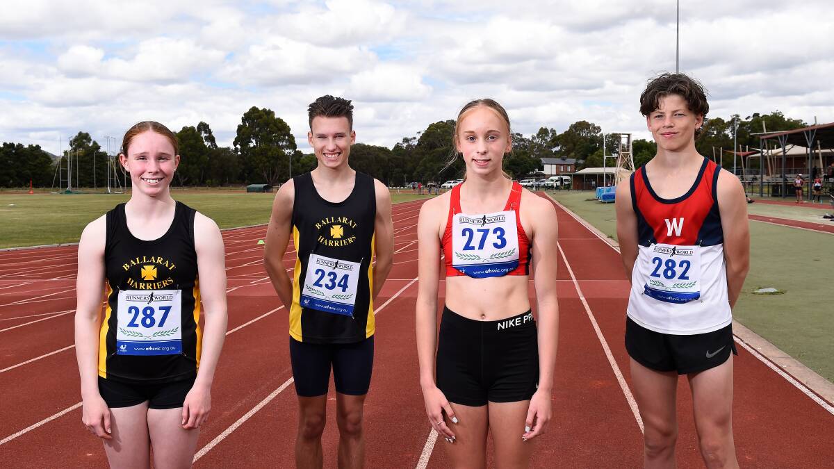 PACESETTERS: Grace Kelly, Cooper Sherman, Madison Wright and Archie Caldow on the track at Llanberris Athletic centre. Picture: Adam Trafford. 
