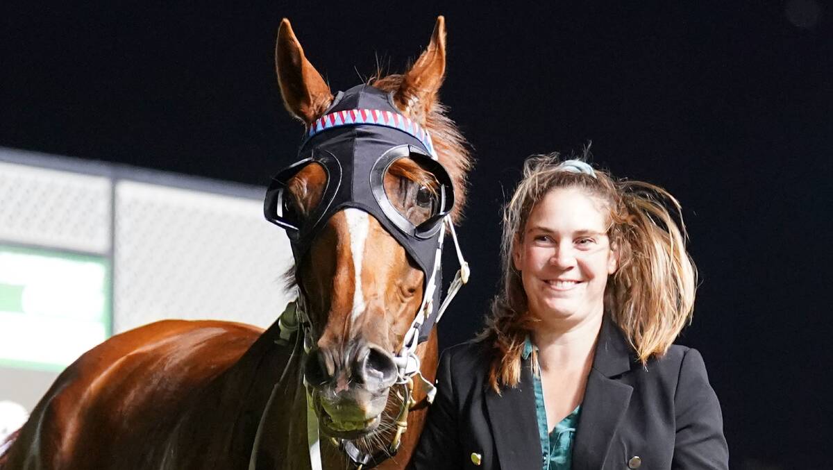 Emma Church with Sklem after one of the gelding's seven career wins. Picture by Racing Photos.
