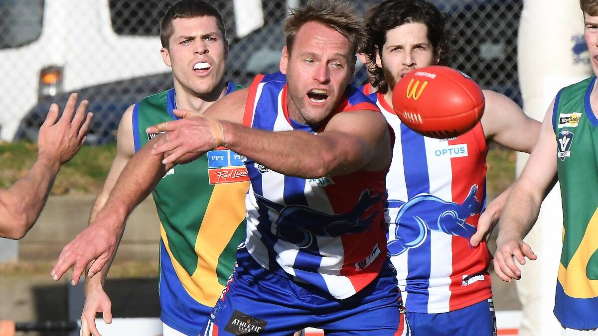 East Point ruckman Paul Kodorenko - part another important win by the Kangaroos, this time over a determined Lake Wendouree at the Eastern Oval. Picture: Lachlan Bence