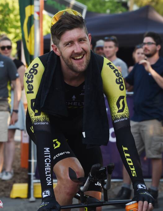 DELIGHT: Luke Durbridge is all smiles after getting the better of world champion Rohan Dennis in the time trial. Picture: Kate Healy