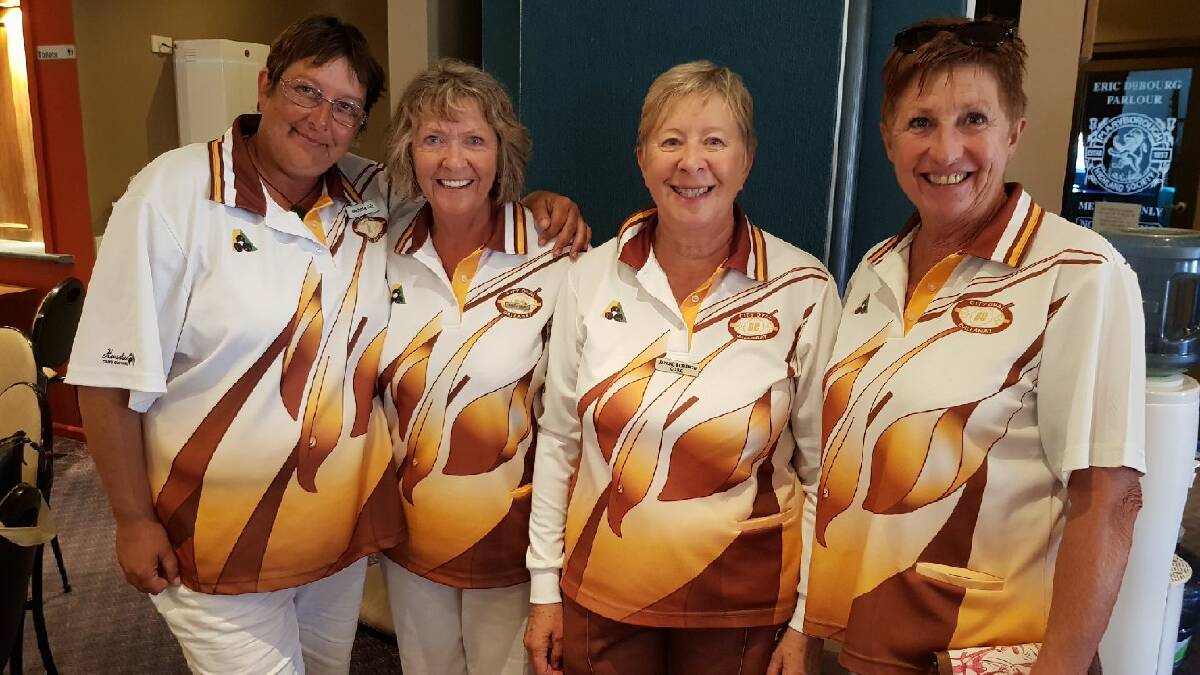 WINNING SMILES: Ballarat District's victorious women's four Michelle Tait, Sandi Grano, Janine Roberts and Helen Sculley (City Oval). Picture: BDBD