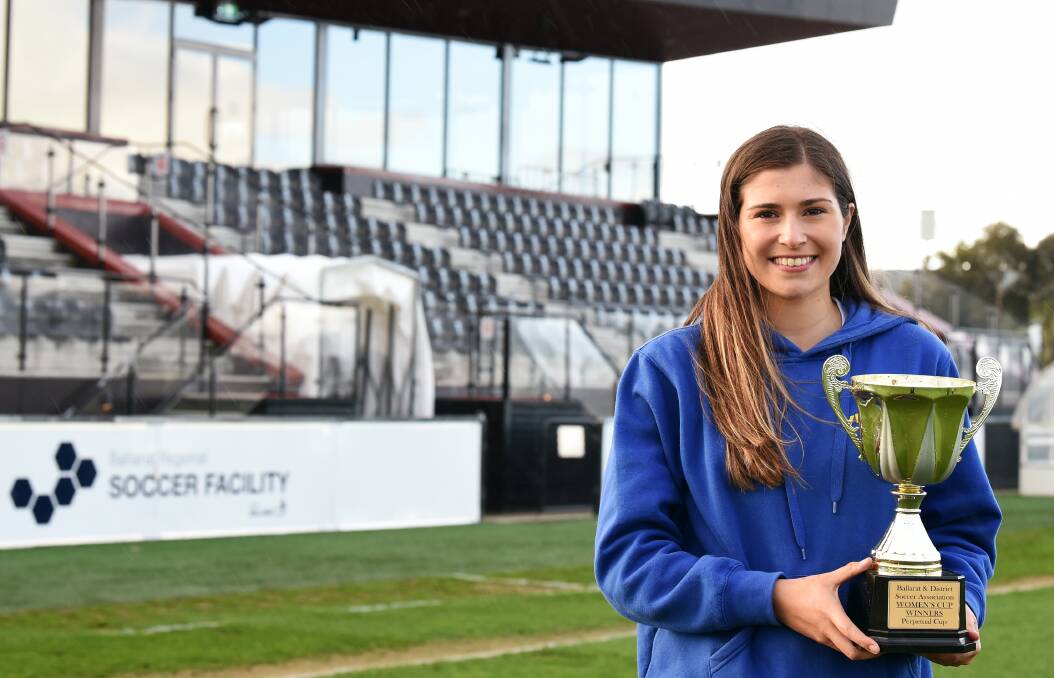 EYES ON THE PRIZE: Sebastopol's Jemma Mirabella is hoping the Vikings gets their hands on the BDSA division one women's premiership cup. Picture: Kate Healy