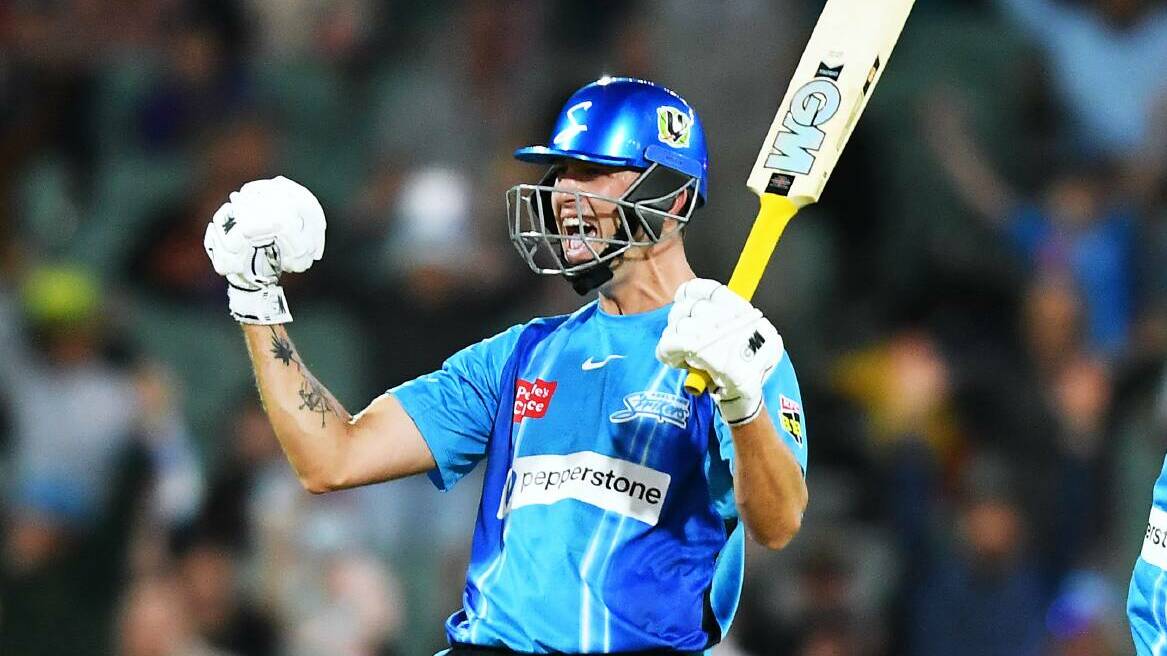 Matt Short celebrates his first BBL century with Adelaide Strikers - a match-winning performance last season. Picture by Getty Images.