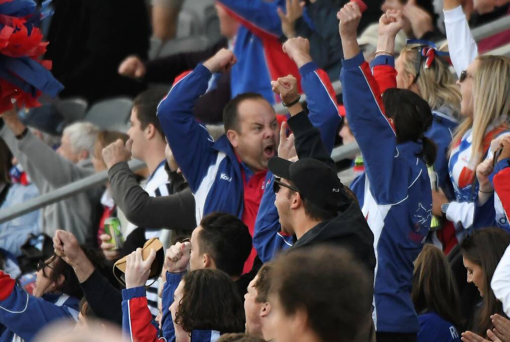 East Point president Gary Wilson shows his passion for the game in the 2018 BFL grand finals - the Roos' first premiersiup