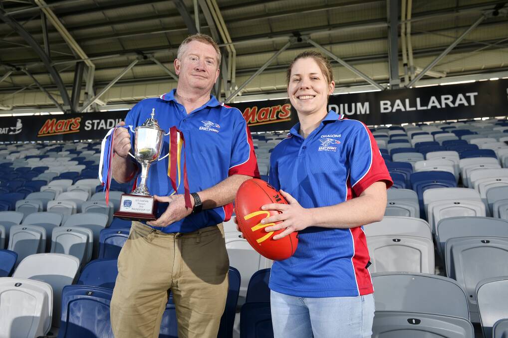 READY: East Point head coach Michael Colville and captain Zoe Wathen at Ballarat's Mars Stadium are looking forward to another tough challenge against Redan. Picture: Dylan Burns