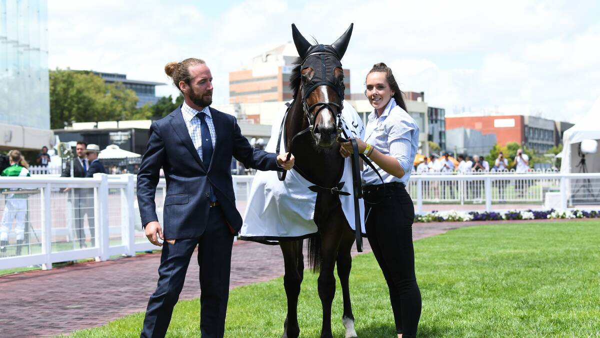 Ciaron Maher with Enthaar at Caulfield on Saturday. Picture: Racing Photos.