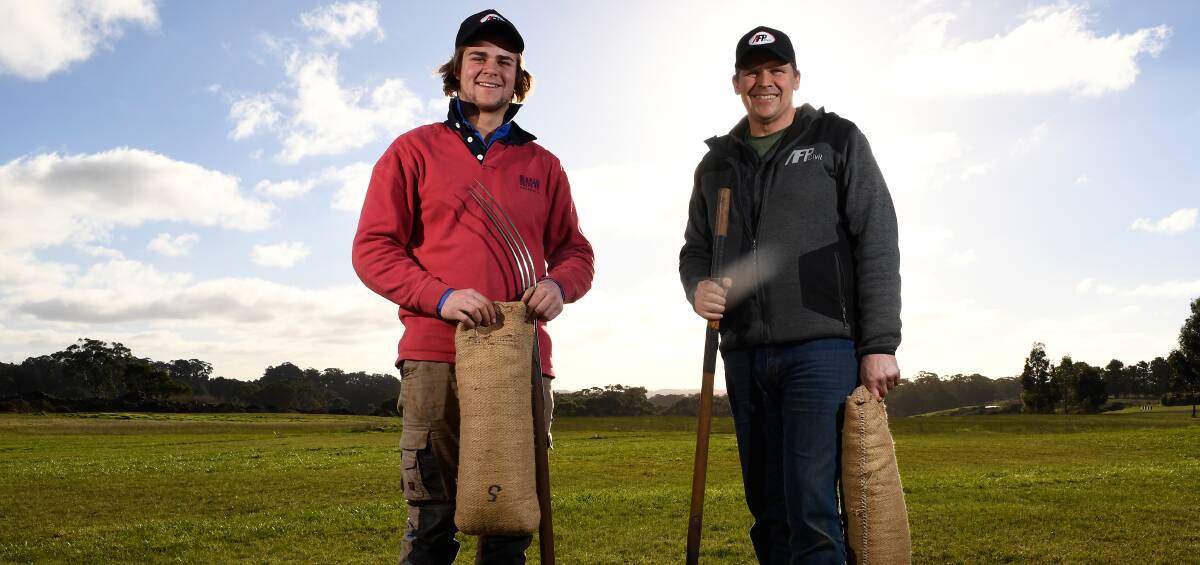 DOMINANT: Father and son Andrew and Chad Peterkin battled out the state sheaftossing title at the weekend's Ballarat Show. 