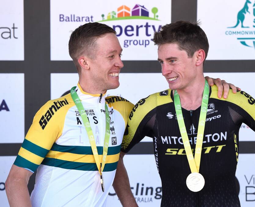 ONE-TWO: New road race champion Cameron Meyer with teammate and runner-up Lucas Hamilton. Picture: Adam Trafford