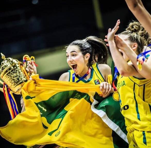Georgia Amoore celebrates Australia's under-16 girls' Asian title. Picture: Basketball Australia