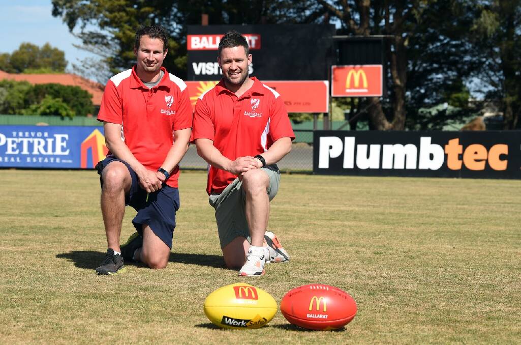 AT THE HELM: Ballarat coach Joe Carmody, left, with his new playing assistant Andrew Hooper. Picture: Kate Healy
