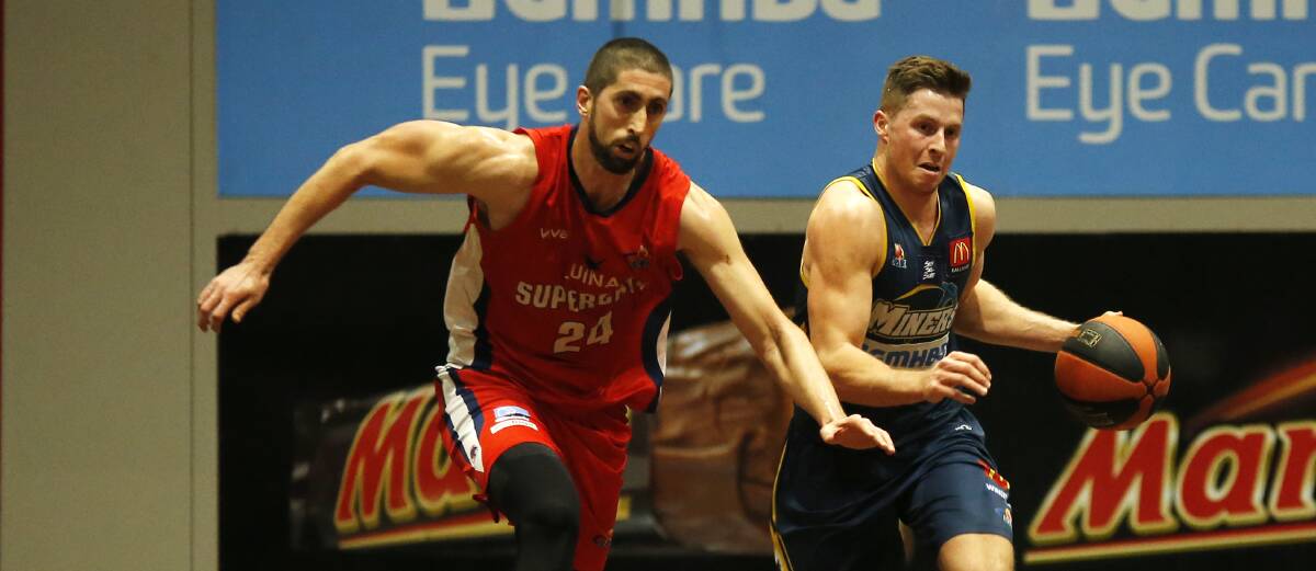 DIFFERENT: NBL 3x3 Hustle star Liam McInerney, left, on court for Geelong Supercats, against the Miners in Ballarat in 2018. 