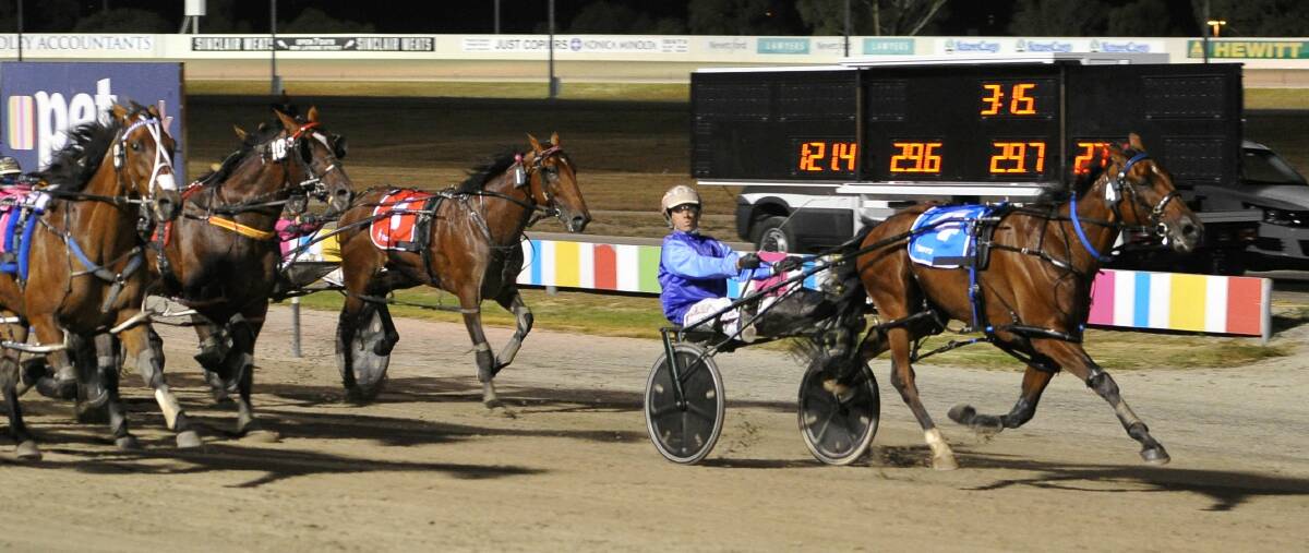 AGs White Socks (Greg Sugars) takes out the Ballarat Pacing Cup. Picture: Lachlan Bence
