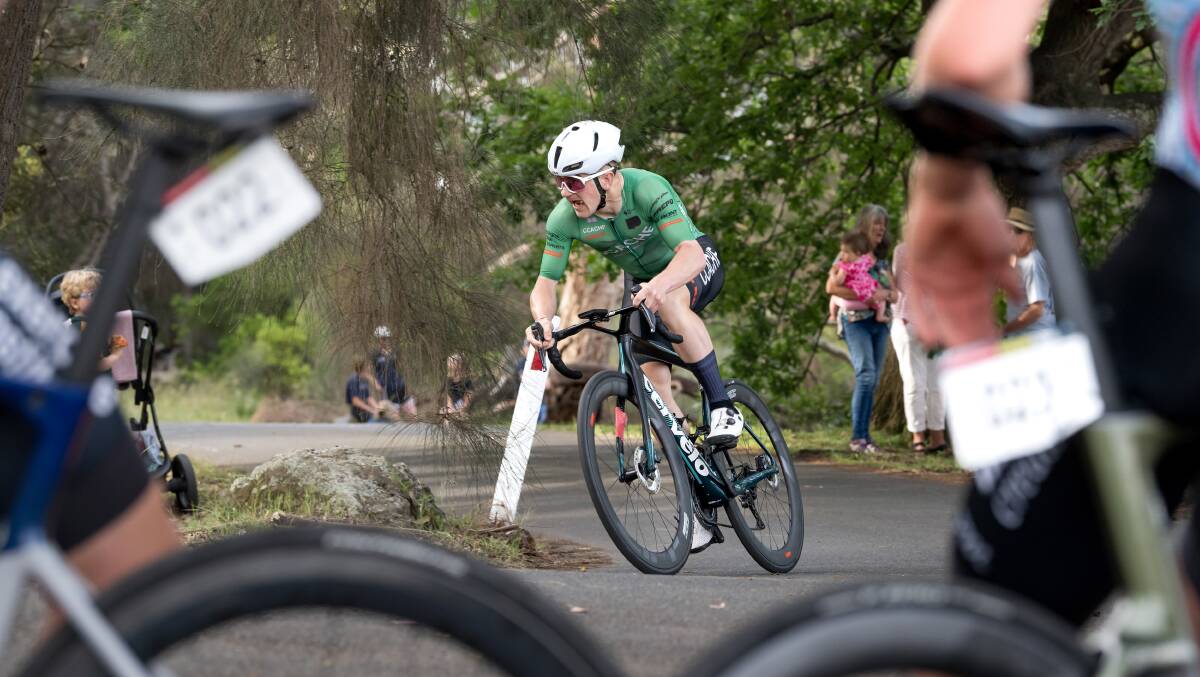 Liam White on the road in the Tasmanian Cycling Tour prologue. Picture by Phillip Biggs/The Examiner.