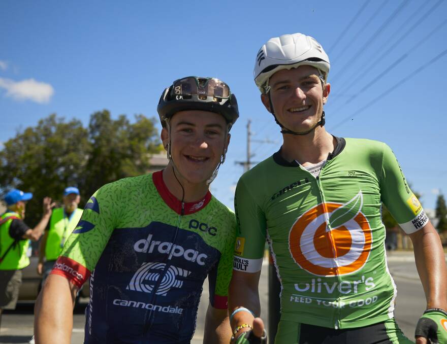 PROUD: Ballarat brothers Liam and Nick White were all smiles after making their mark in a breakaway at the head of the Herald Sun Tour's second stage. 