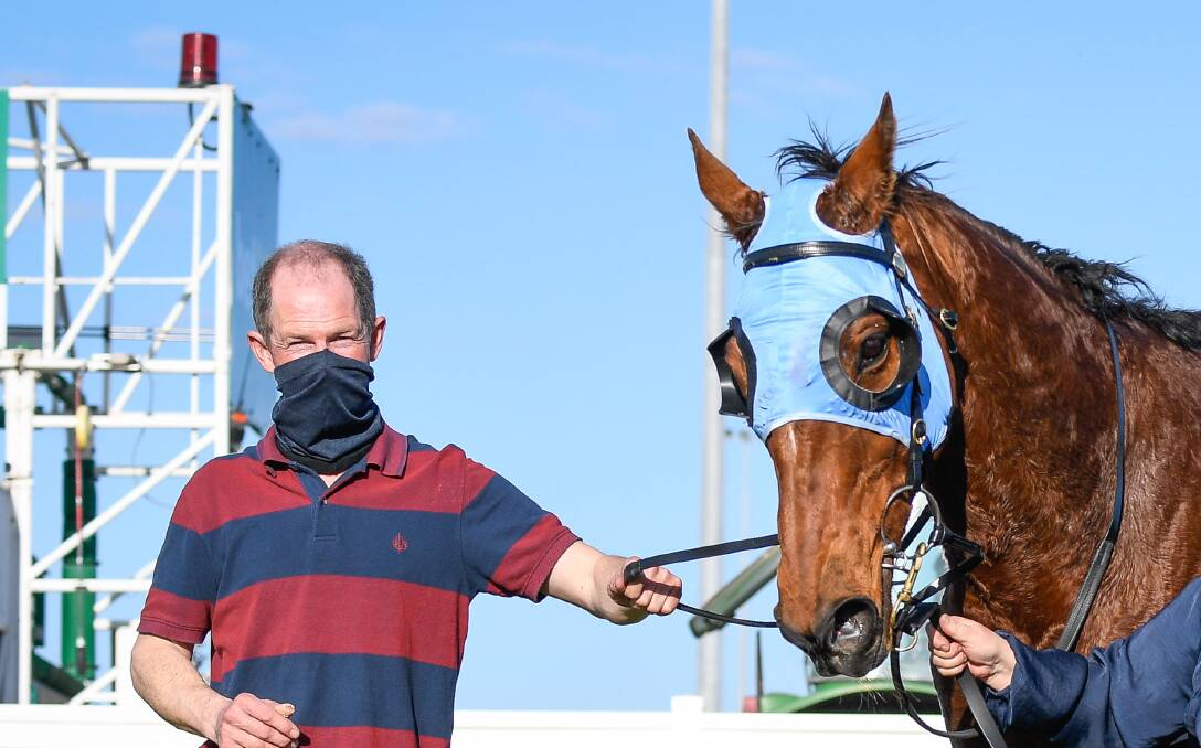 Ballarat trainer Thomas Carberry with The Jericho-bound Transfer Allowance. Pictures: Racing Photos
