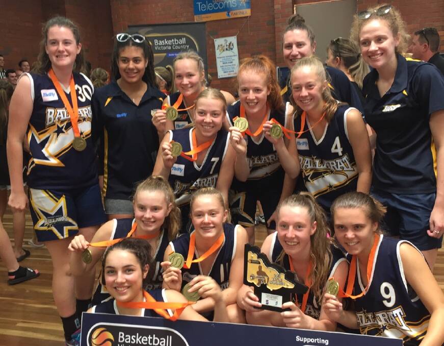 NUMBER ONE: Ballarat Rush under-18 girls mark their Vic Country junior basketball title at Shepparton. Pictures: Basketball Ballarat 