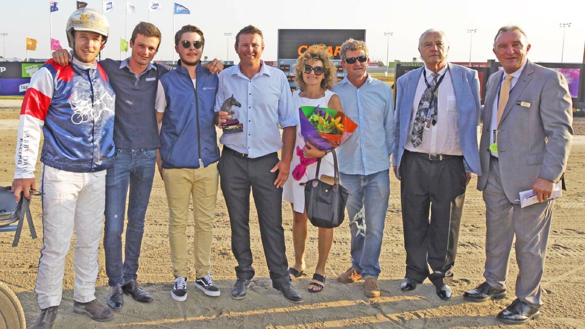 Trainer Antonio Golino surrounded by friends and officials after Glenferrie Burn's win in the  Vulcan Trotters’ Free-For-All,  Picture: HRV
